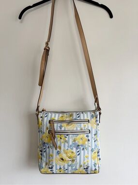 Nanette Lepore Yellow and Blue Floral Crossbody with Tan Strap